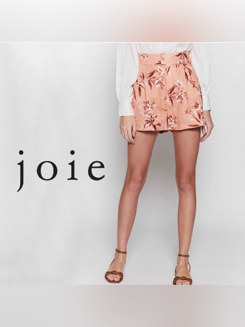NWT JOIE Farron Tropical Floral Motif Linen High Waist Blush Shorts Size 4